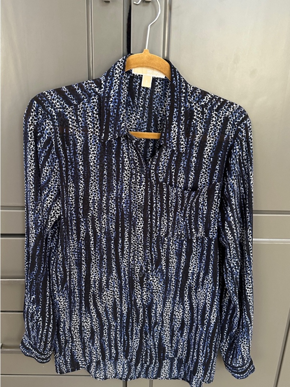 Michael Kors Navy and White Patterned Button-Down Shirt